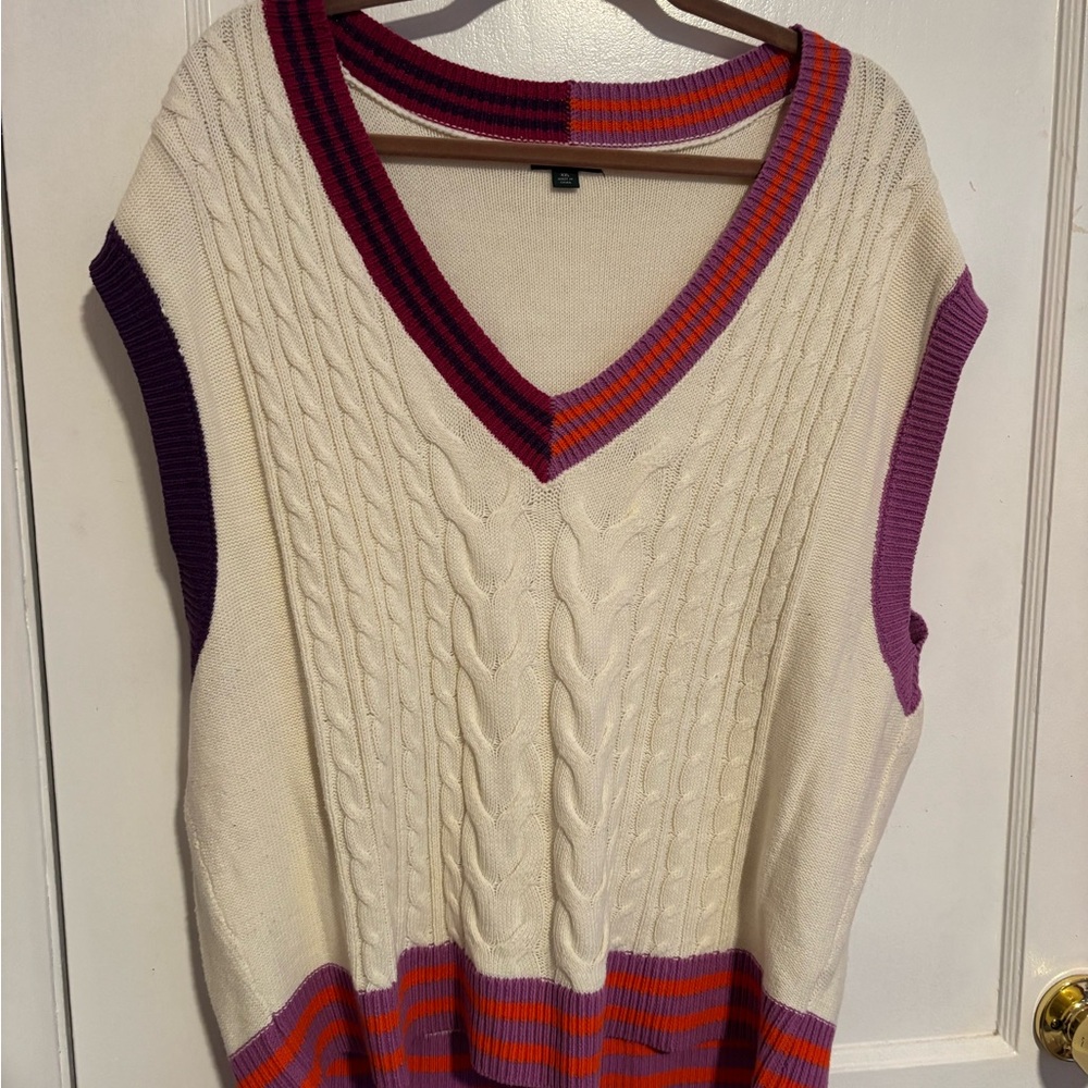 Wild Fable Cream and Purple V-Neck Sweater